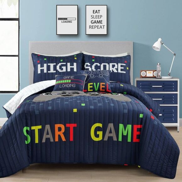 Lush Decor Other - Lush Decor - 5pc Full/Queen Kids' Video Games Quilt Set Navy Bl Navy Blue